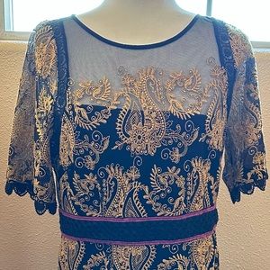 Anthropologie Embroidered multi-color Black Dress  Size 12